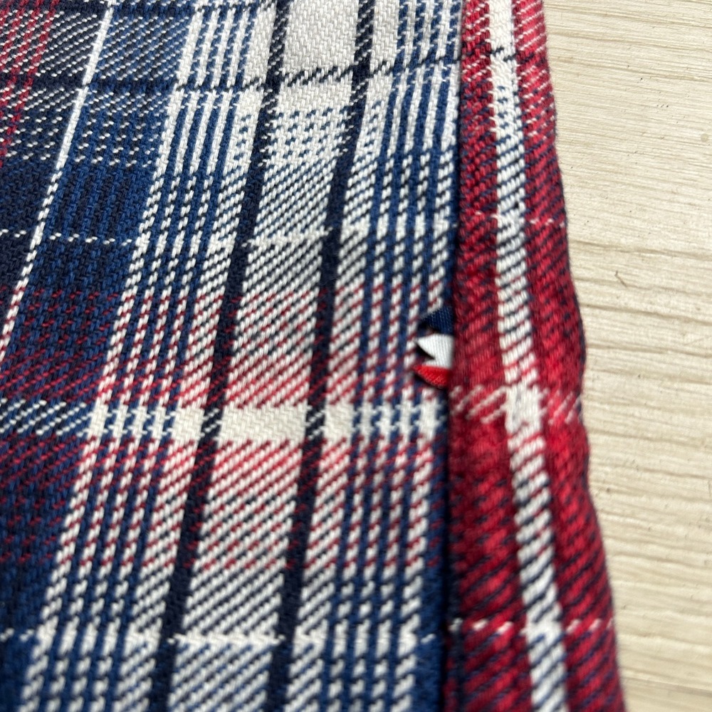 Lacoste L!VE Mens Size 45 Large Plaid Flannel Shirt Long Sleeve Navy Red - Picture 6 of 8